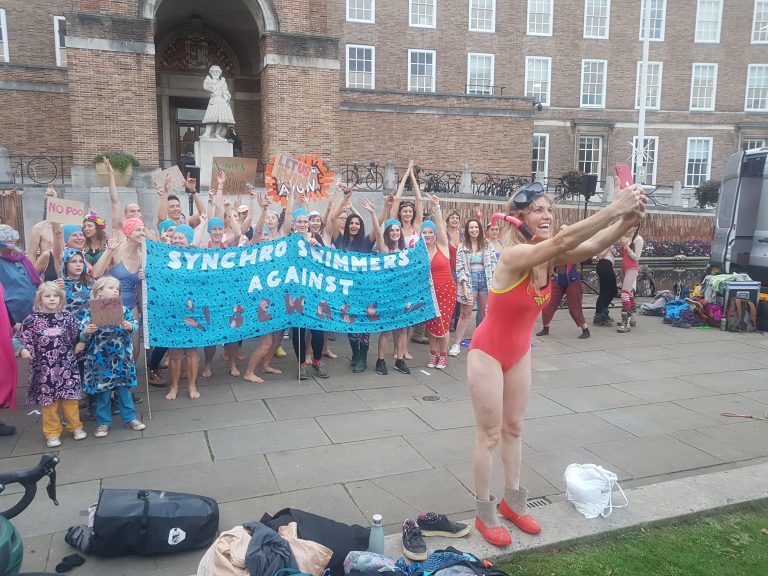 Image of swimming campaigners outside City Hall, Bristol (image: James Ward)