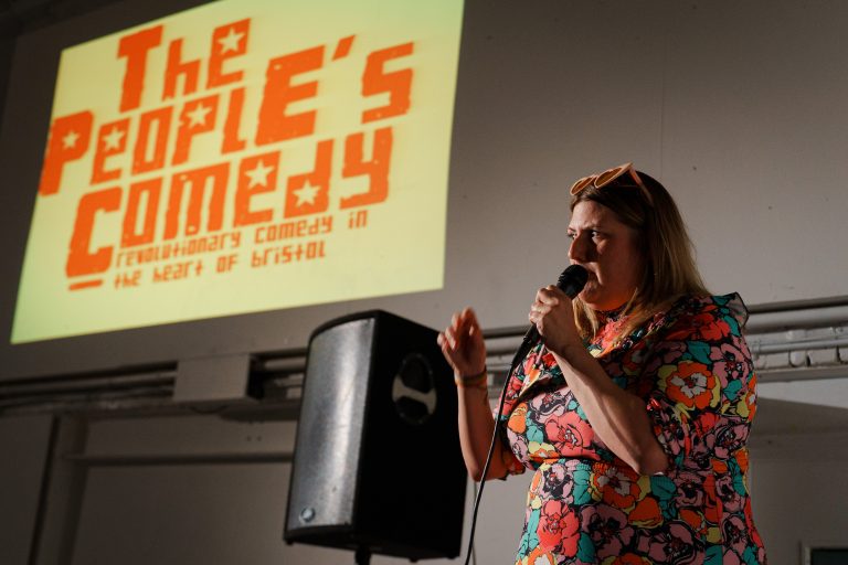 Image of Vix Leyton performing at the People's Comedy in Bristol, June 2023 (credit: David Griffiths)