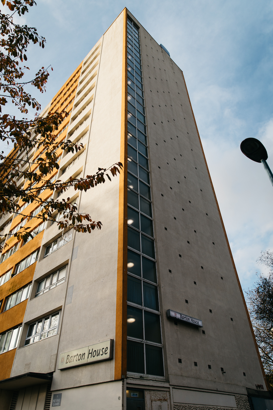 A photo of Barton House tower block