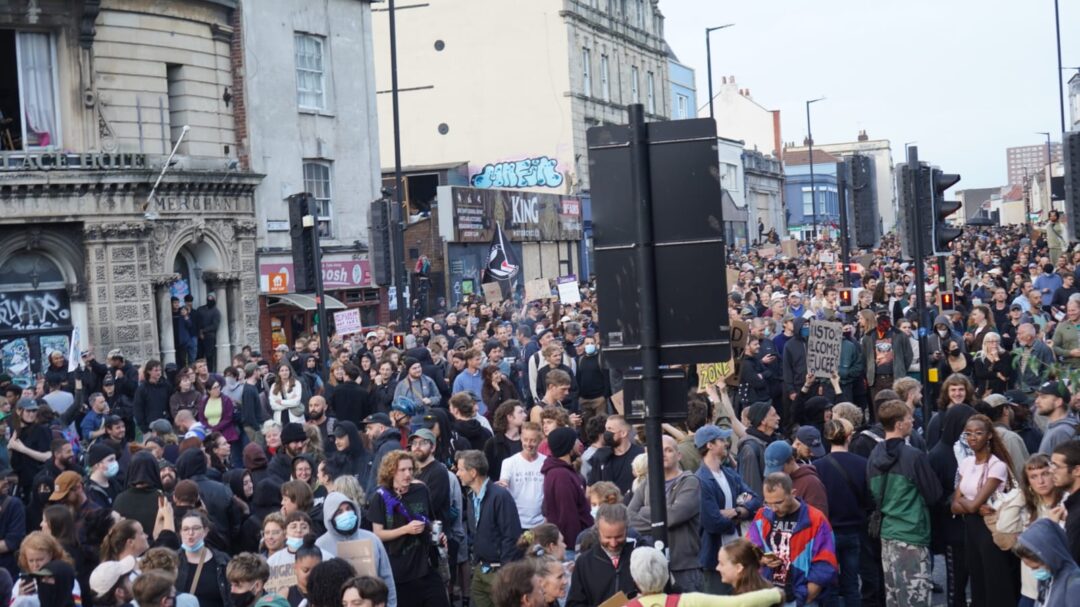 A huge crowd of protestors fill the streets