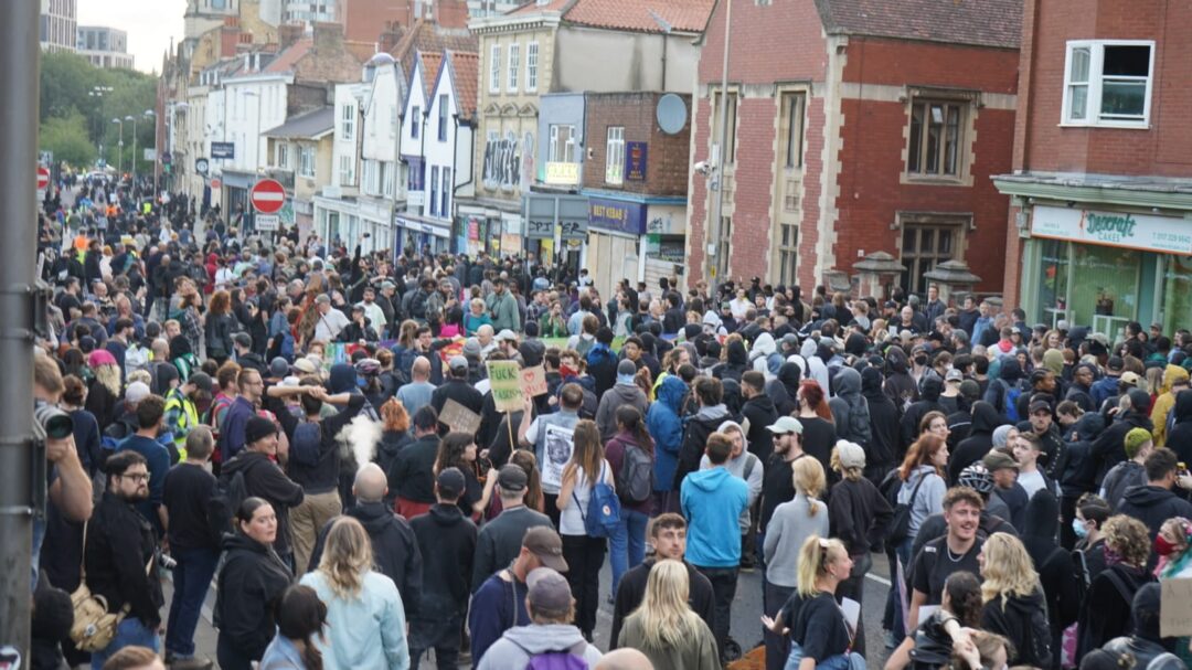 A huge crowd of protestors fill the streets